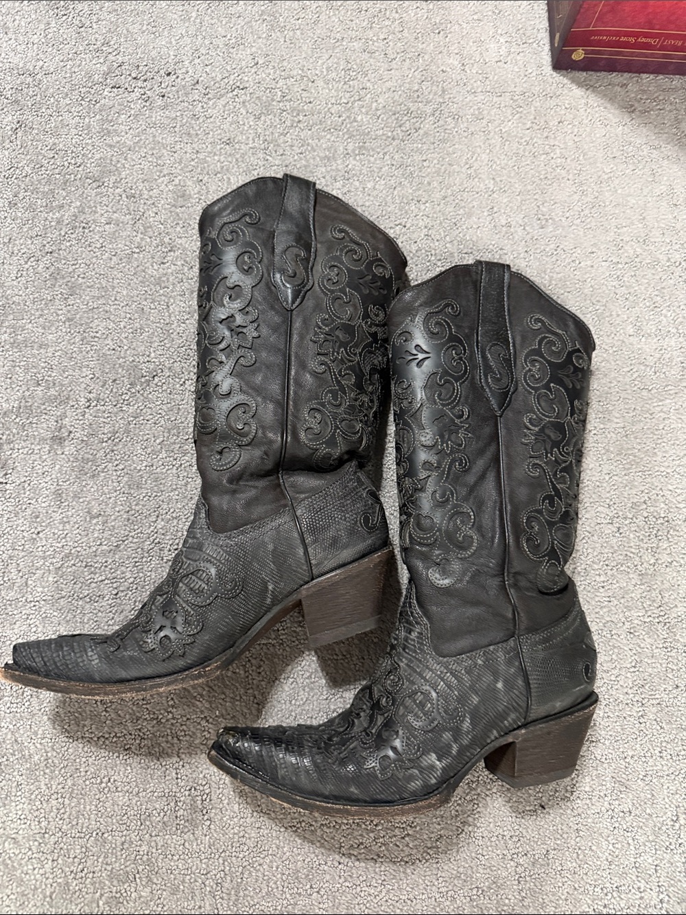 Women's Black Embroidered Western Heeled Boots